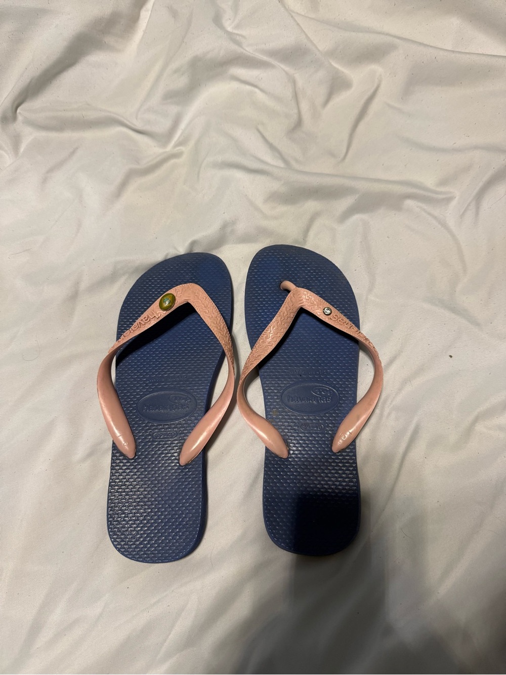 Havaianas Navy Blue Footbed with Blush Pink Straps Flip Flops